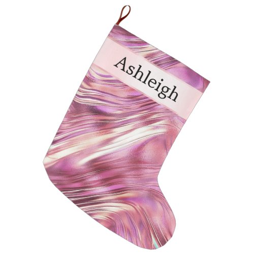 Girly Pink Pearl Rose Gold Glam Large Christmas Stocking