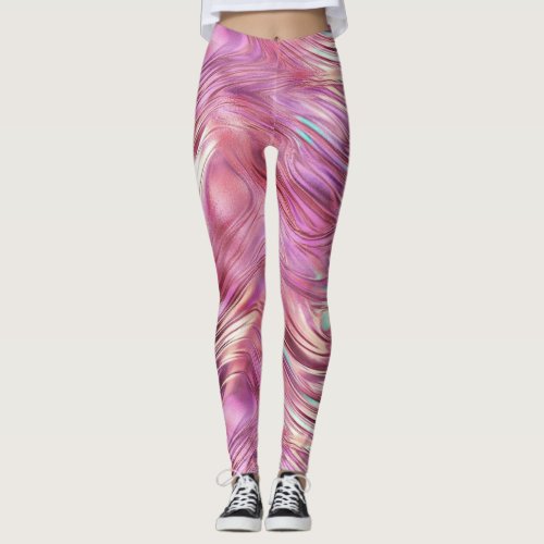 Girly Pink Pearl Rose Gold Glam Leggings