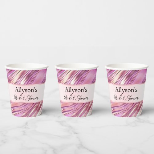 Girly Pink Pearl Rose Gold Glam  Paper Cups