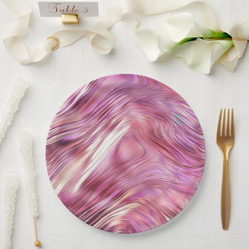 Girly Pink Pearl Rose Gold Glam Paper Plates