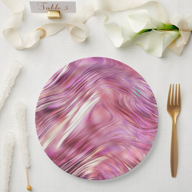 Girly Pink Pearl Rose Gold Glam Paper Plates (Wedding)