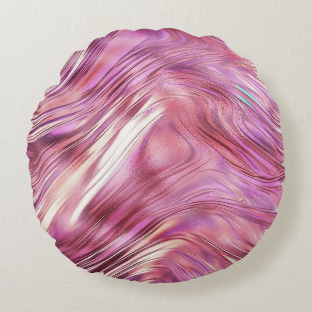 Girly Pink Pearl Rose Gold Glam Round Pillow (Front)