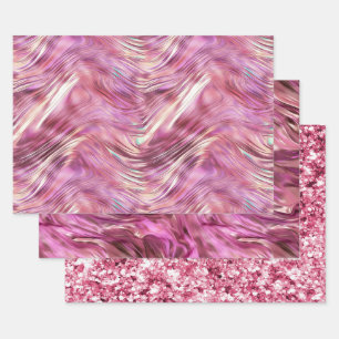 Girly Pink Pearl Rose Gold Glam Wrapping Paper Sheets