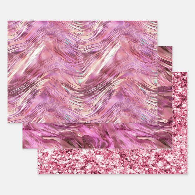 Girly Pink Pearl Rose Gold Glam Wrapping Paper Sheets (Set)