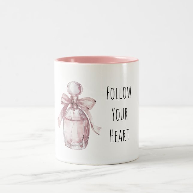 Girly Pink Perfume Bottle with Bow Two-Tone Coffee Mug (Center)