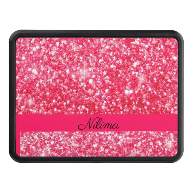 Girly Pink Personalised name trendy faux glitter Hitch Cover (Front)