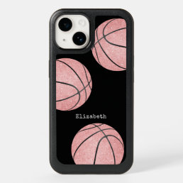 girly pink personalized basketball OtterBox iPhone 14 case