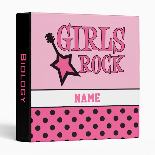 Girly Pink Personalized Girls Rock School Binder (Front/Spine)
