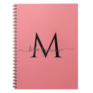 Girly Pink Personalized Monogram Black Notebook