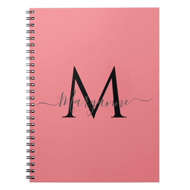 Girly Pink Personalized Monogram Black Notebook (Front)