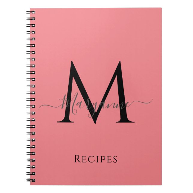 Girly Pink Personalized Monogram Black Notebook (Front)