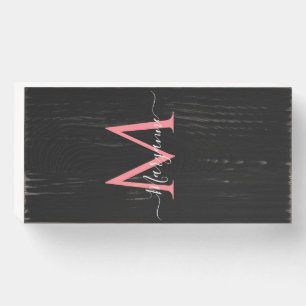 Girly Pink Personalized Monogram Black Wooden Box Sign