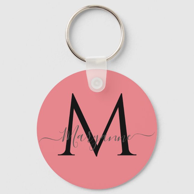 Girly Pink Personalized Monogram  Keychain (Front)