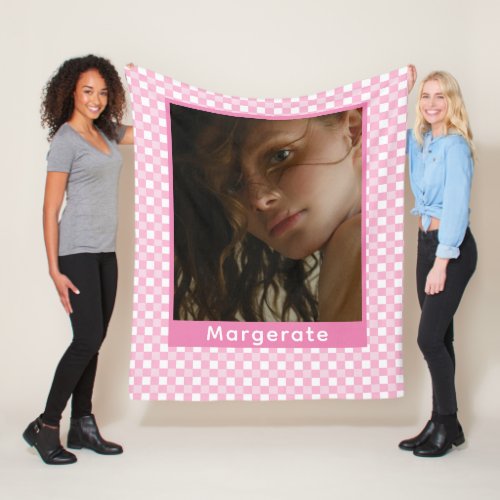 Girly Pink Personalized Photo and Name  Fleece Blanket