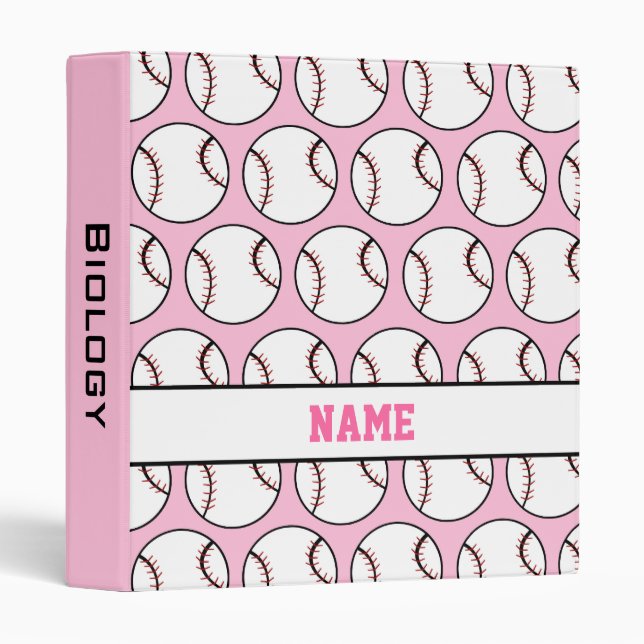 Girly Pink Personalized School Softball Binder (Front/Spine)