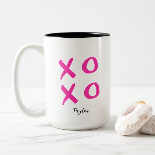 Girly Pink Personalized Valentines XOXO Two_Tone Coffee Mug