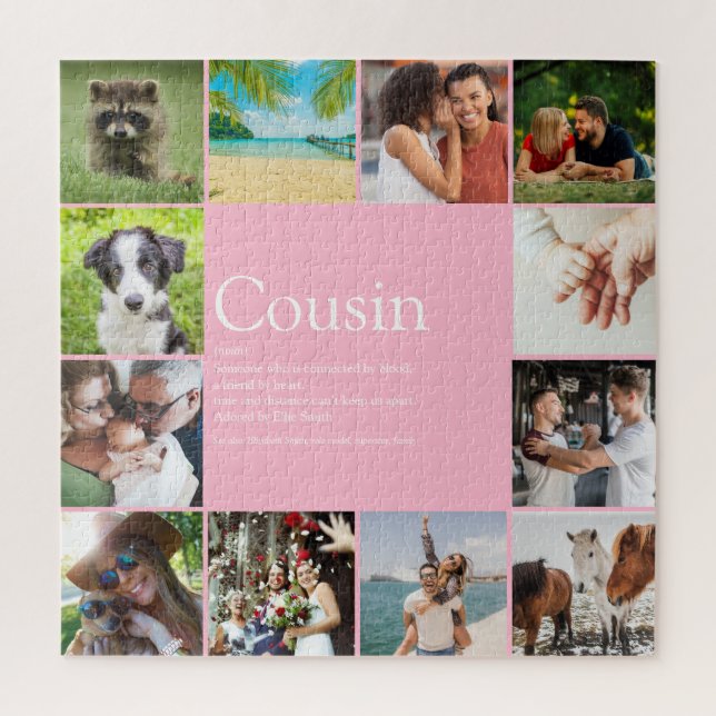 Girly Pink Photo Collage Fun Cousin Definition Jigsaw Puzzle (Vertical)