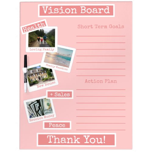 Girly Pink Photo Vision Board Goals Action Plan