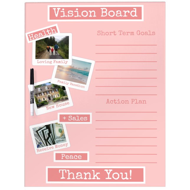Girly Pink Photo Vision Board Goals Action Plan (Front)