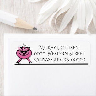 Girly Pink Pig w/Bow Return Address Label