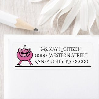 Girly Pink Pig w/Bow Return Address Label