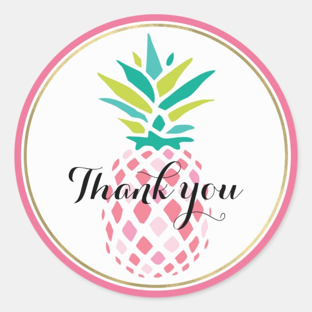 Girly Pink Pineapple Classic Round Sticker (Front)
