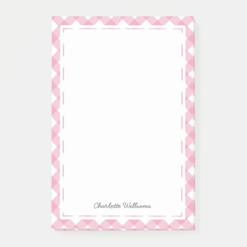 Girly Pink Plaid Custom Name Post_it Notes