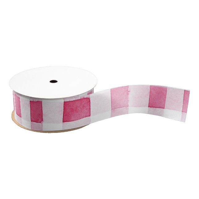 Girly Pink Plaid Stripes Birthday Grosgrain Ribbon (Spool)