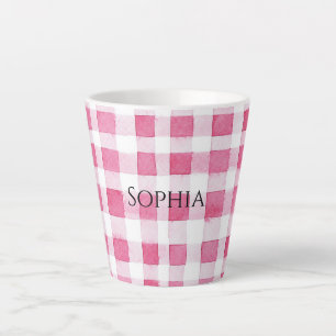 Girly Pink Plaid Stripes Birthday Latte Mug