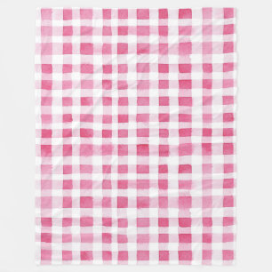 Girly Pink Plaid Stripes Christmas Fleece Blanket