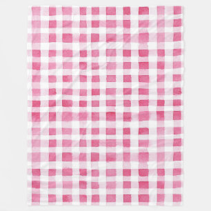 Girly Pink Plaid Stripes Fleece Blanket
