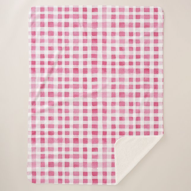Girly Pink Plaid Stripes   Sherpa Blanket (Front)