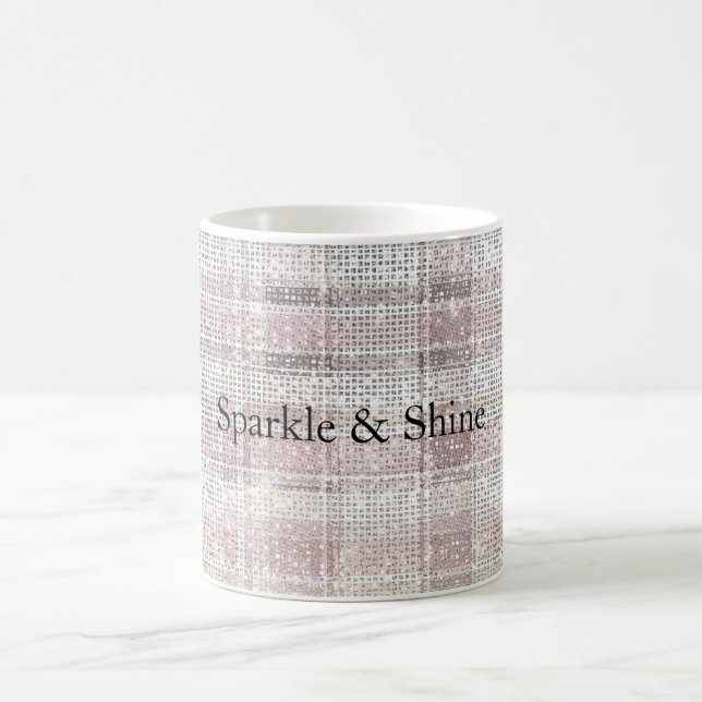 Girly Pink Plaid Stripes Sparkle Coffee Mug (Center)