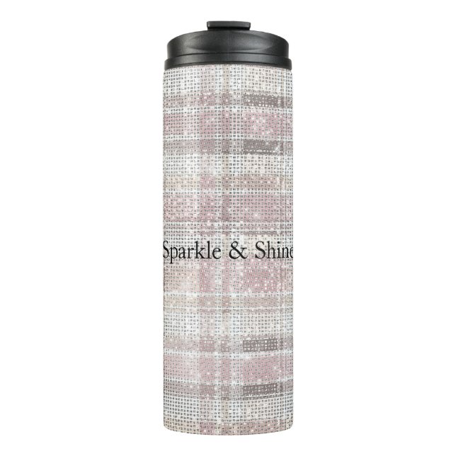 Girly Pink Plaid Stripes Sparkle Thermal Tumbler (Front)