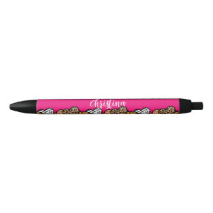 Girly Pink Playful Animal Print Hearts Name  Pen