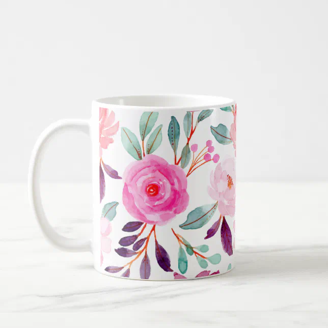 Girly Pink Plum Lilac Floral Pattern Coffee Mug | Zazzle