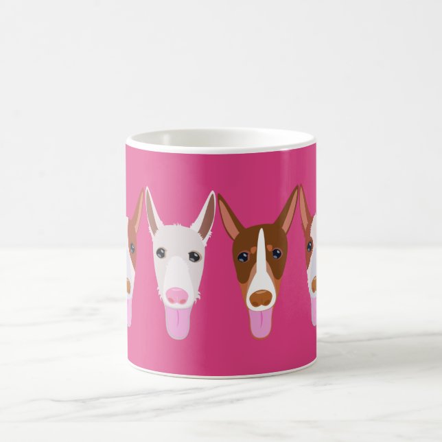 Girly Pink Podenco Dog Cartoon Faces Coffee Mug (Center)