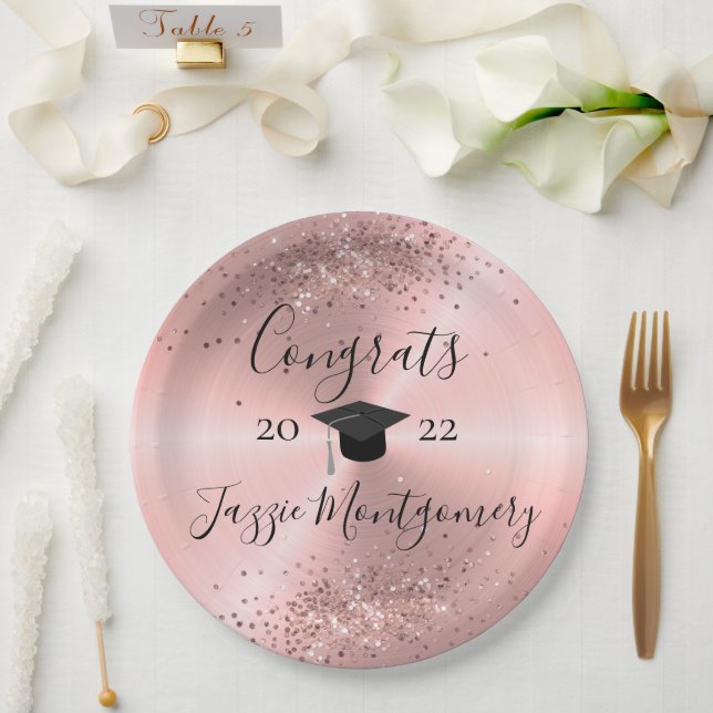 Girly Pink Polished Sheen Glittery   Paper Plates (Wedding)
