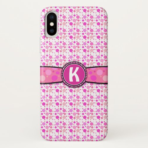 Girly Pink Polka Dot Monogram Pattern iPhone X Case