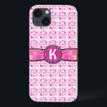 Girly Pink Polka Dot Monogram Pattern iPhone 13 Case<br><div class="desc">This cute,  girly design shows pink polka dots and a space that you can personalize / customize. Just add your own monogram / initial in the "Personalize It" field. It's a bright,  colorful,  pretty pattern that would make a great custom gift for a stylish,  trendy lady.</div>