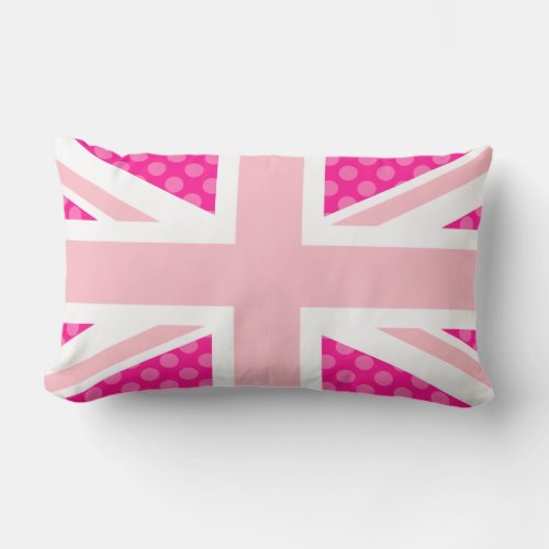 Girly Pink Polka Dot Union Jack Lumbar Pillow