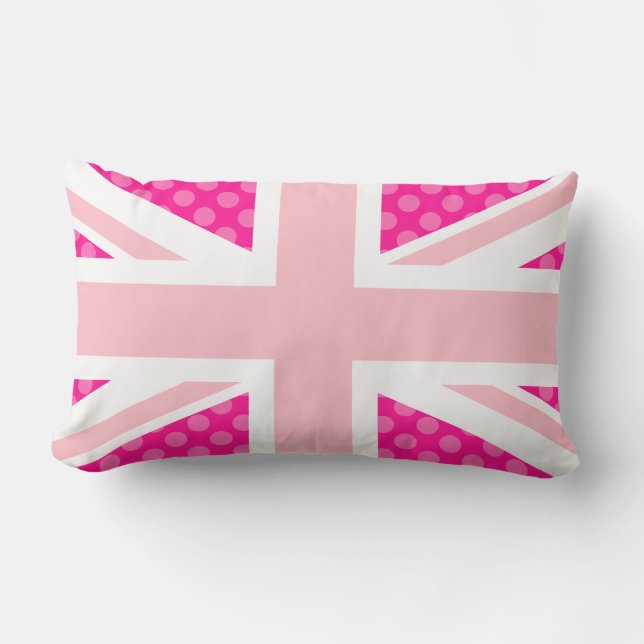 Girly Pink Polka Dot Union Jack Lumbar Pillow (Front)