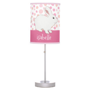 Girly Pink Polka Dots Bunny Personalized Table Lamp