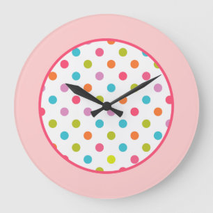 Girly Pink Polka Dots Clock