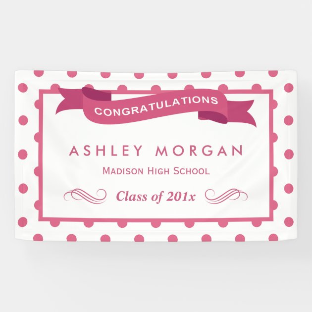 Girly Pink Polka Dots Congrats Graduation Party Banner