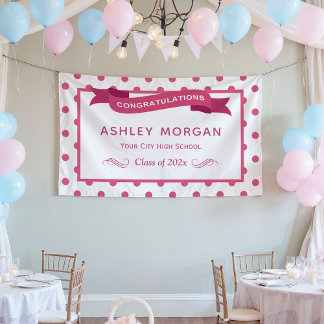 Girly Pink Polka Dots Congrats Graduation Party Banner