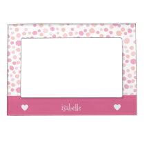 Girly Pink Polka Dots Hearts Personalized Magnetic Photo Frame