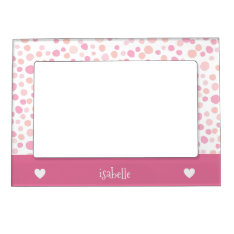 Girly Pink Polka Dots Hearts Personalized Magnetic Photo Frame at Zazzle