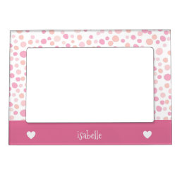 Girly Pink Polka Dots Hearts Personalized Magnetic Photo Frame
