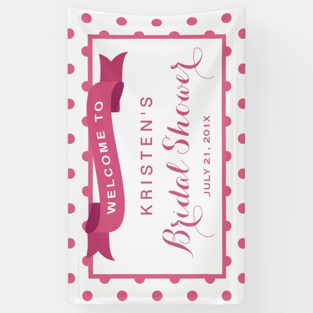 Girly Pink Polka Dots Ribbon Bridal Shower Banner